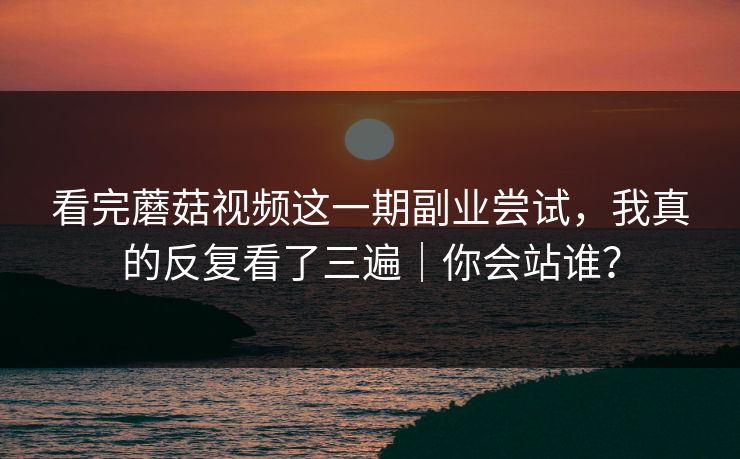 看完蘑菇视频这一期副业尝试，我真的反复看了三遍｜你会站谁？